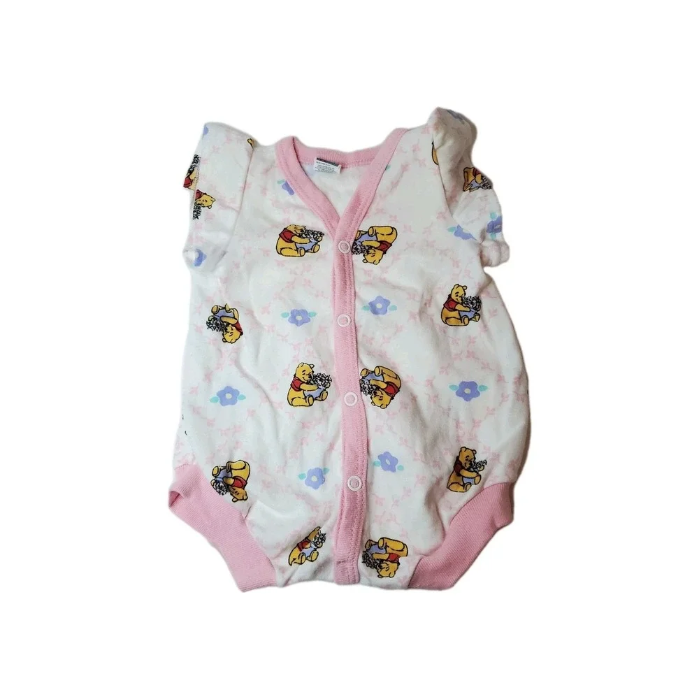 Disney Vintage Y2K Winnie the Pooh 1 piece Romper Pink Floral Snap